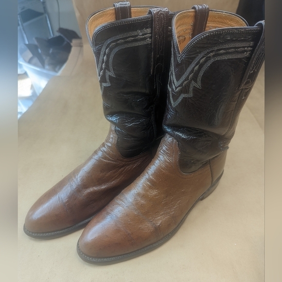 Lucchese Boots men's size 9EE Exotic Genuine Brown Smooth Ostrich classic Wester - Picture 1 of 12